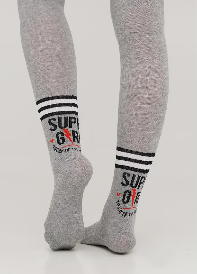 Бавовняні колготки для підлітків з написом D091 TEEN GIRL light grey melange (меланж)