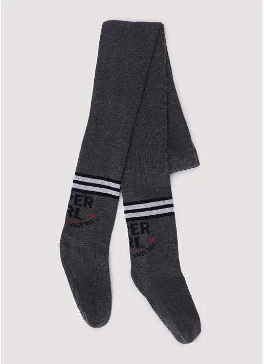 Дитячі колготки з бавовни зі смугами та написом D091 dark grey melange (сірий)