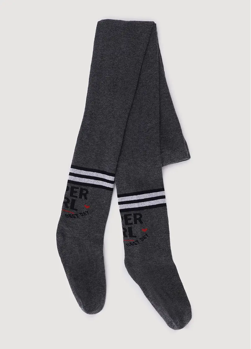 Дитячі колготки з бавовни зі смугами та написом D091 dark grey melange (сірий)