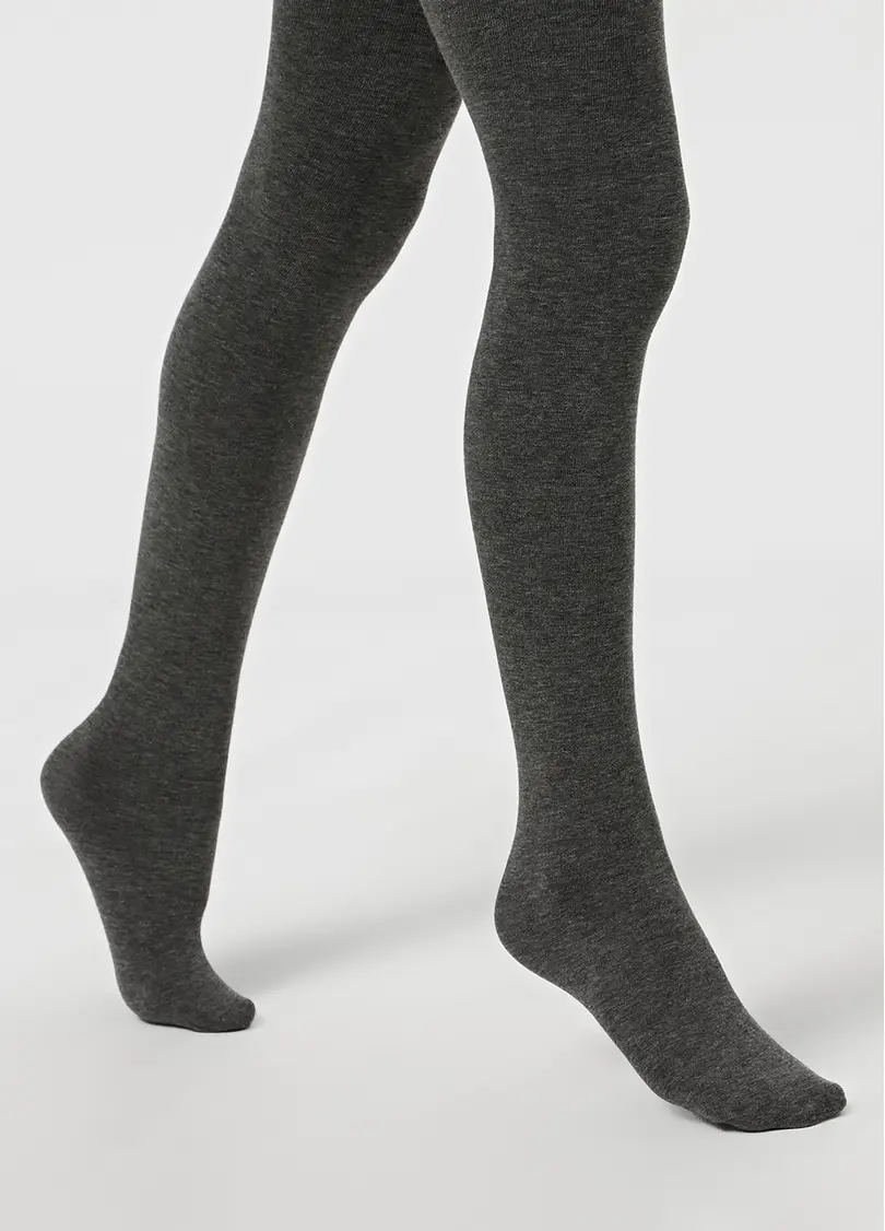 Однотонні дитячі колготки з бавовни ENJOY COTTON dark grey melange (сірий меланж)