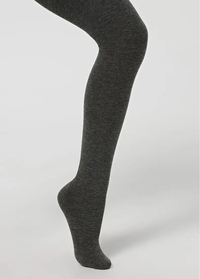 Однотонні дитячі колготки з бавовни ENJOY COTTON dark grey melange (сірий меланж)