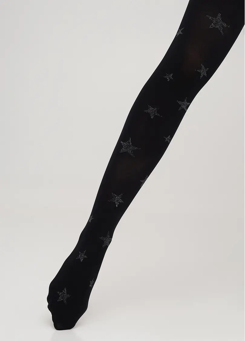 Дитячі колготки в зірки з люрексом KRISTAL 70 nero (чорний)