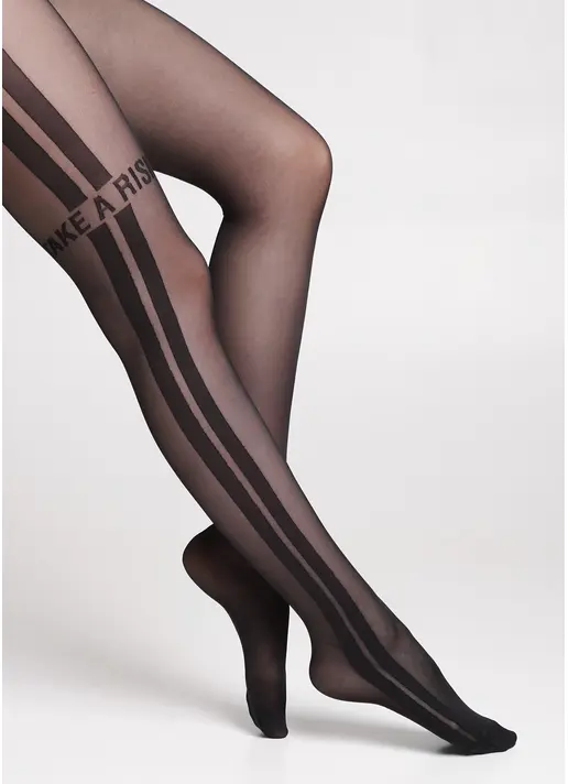 Колготки з лампасами та написом FASHIONISTA 40 (6) nero (чорний)