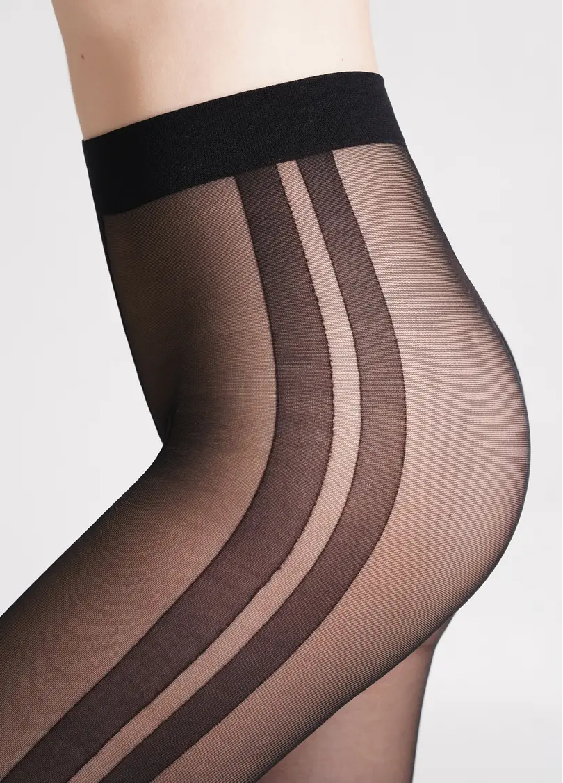 Колготки з лампасами та написом FASHIONISTA 40 (6) nero (чорний)