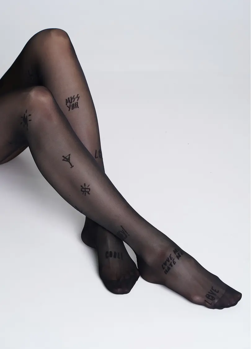 Колготки з тату-написами FASHIONISTA 40 (7) nero (чорний)