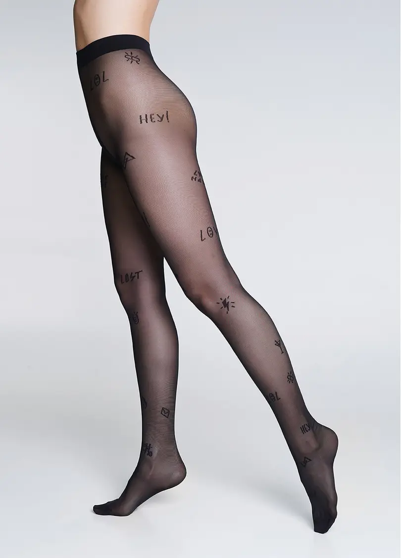 Колготки з тату-написами FASHIONISTA 40 (7) nero (чорний)