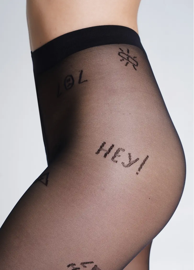 Колготки з тату-написами FASHIONISTA 40 (7) nero (чорний)
