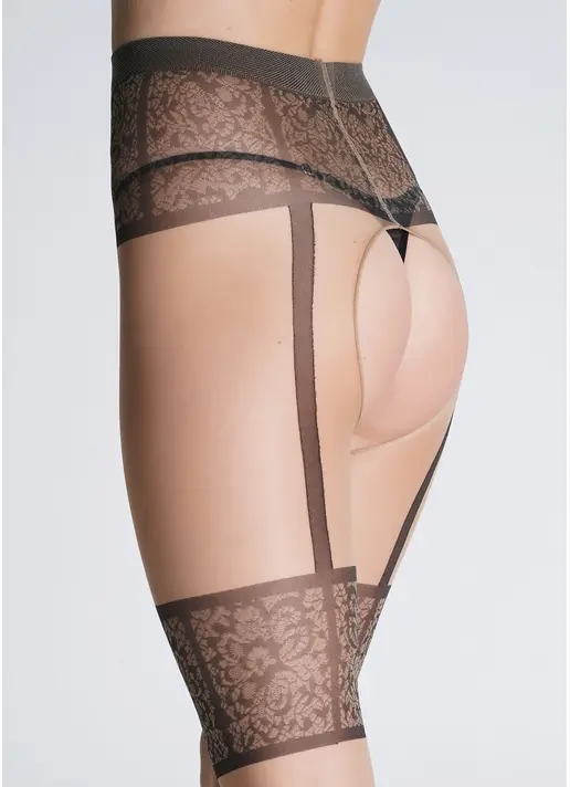 Еротичні колготки з імітацією панчіх під пояс INTIMO NOIR 20 (1) daino/nero (бежевий/чорний)
