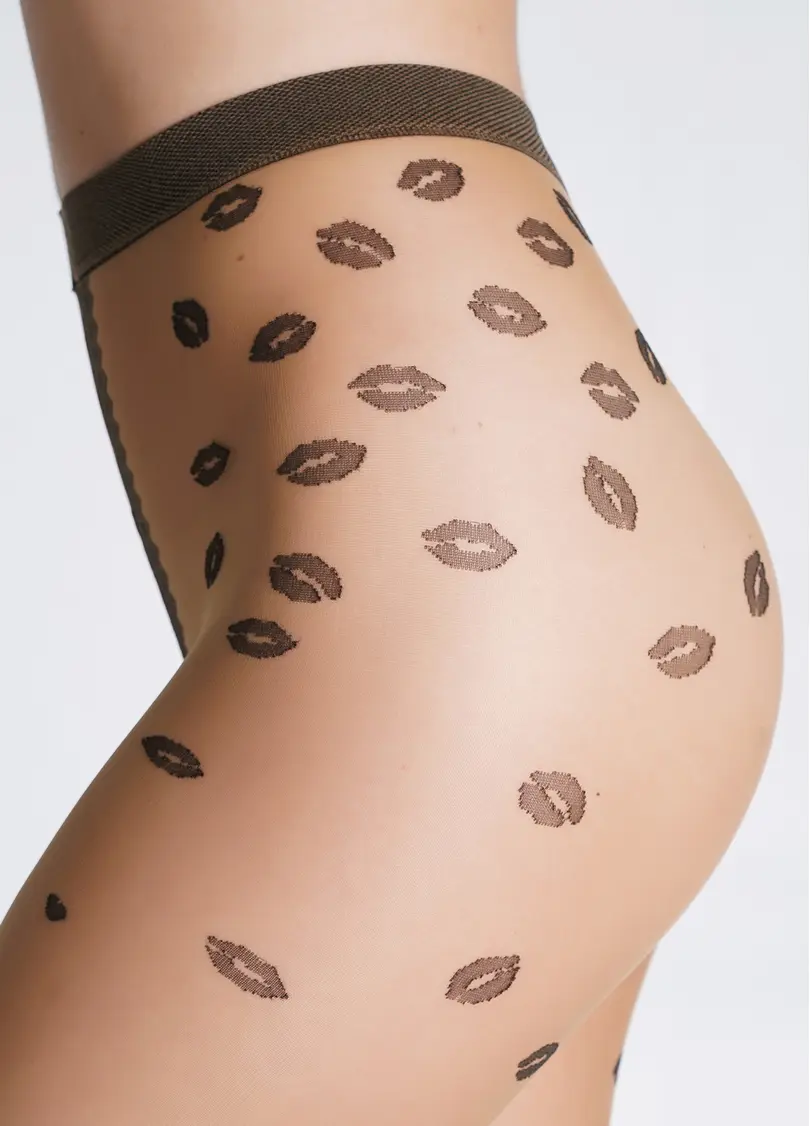 Колготки в сердечки та поцілунки SENSUAL 20 (2) daino/nero (бежевий/чорний)