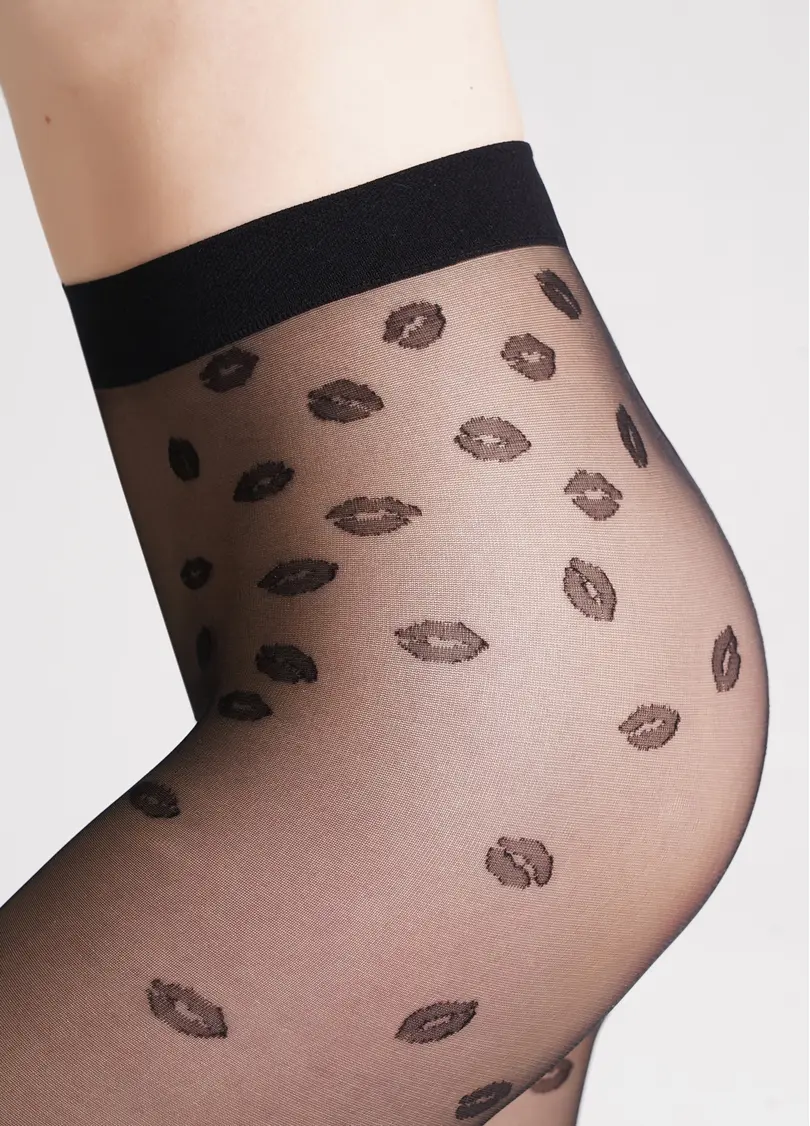 Колготки в сердечки та поцілунки SENSUAL 20 (2) nero (чорний)