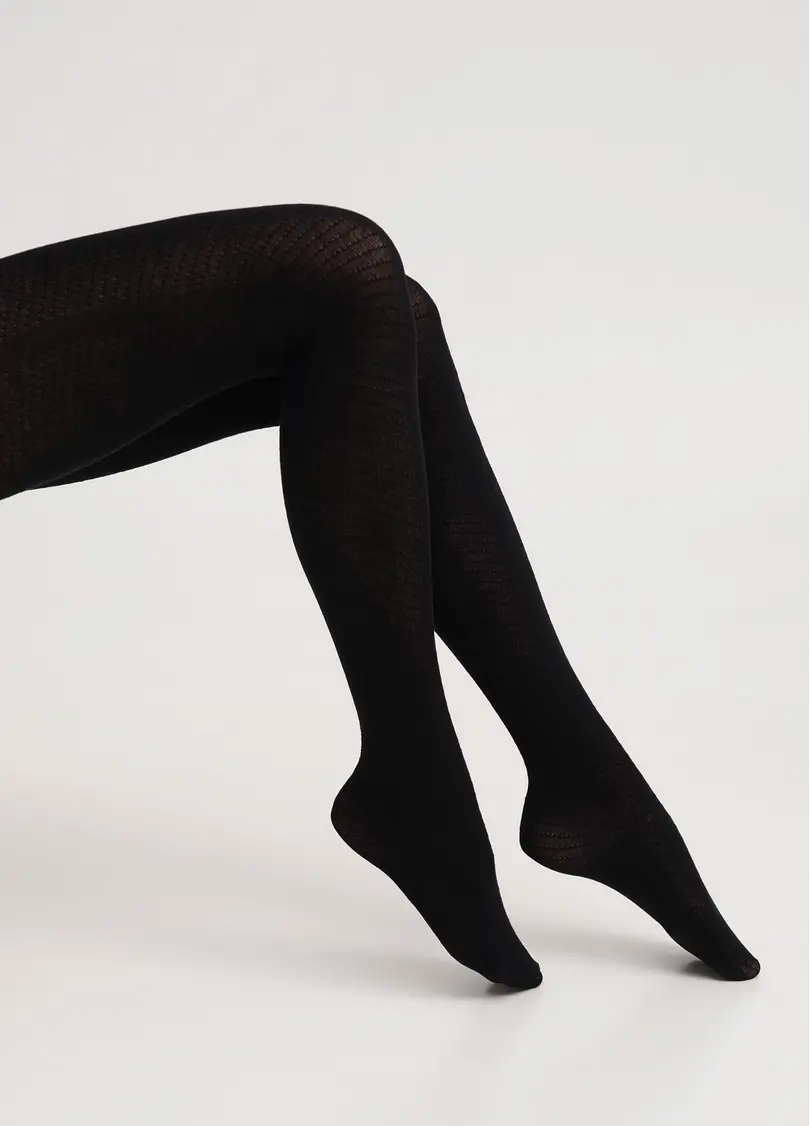Колготки з бавовни з візерунком TWILL 180 (2) black (чорний)