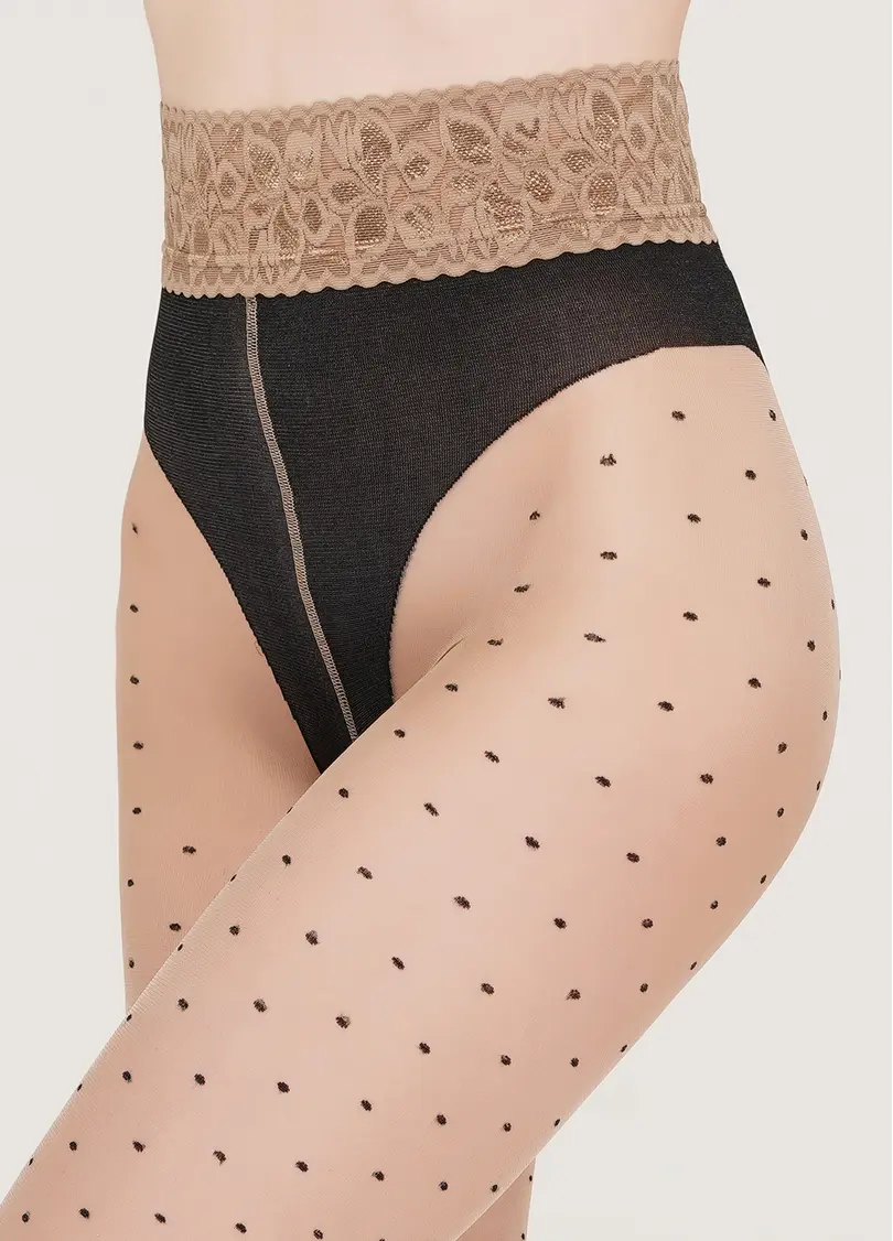 Колготи на мереживному поясі в дрібний горошок Amalia Impresso 40 den model 1 (nero/glace)