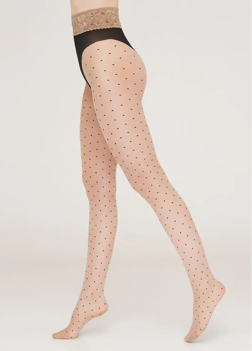 Колготи на мереживному поясі в дрібний горошок Amalia Impresso 40 den model 1 (nero/glace)