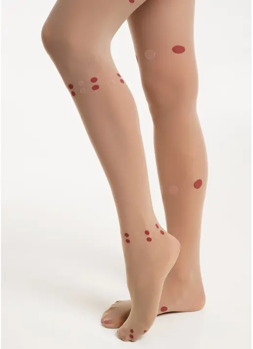 Колготки матові з контрастним горохом ARIA 40 (2) glace/marsala (бежевий/червоний)