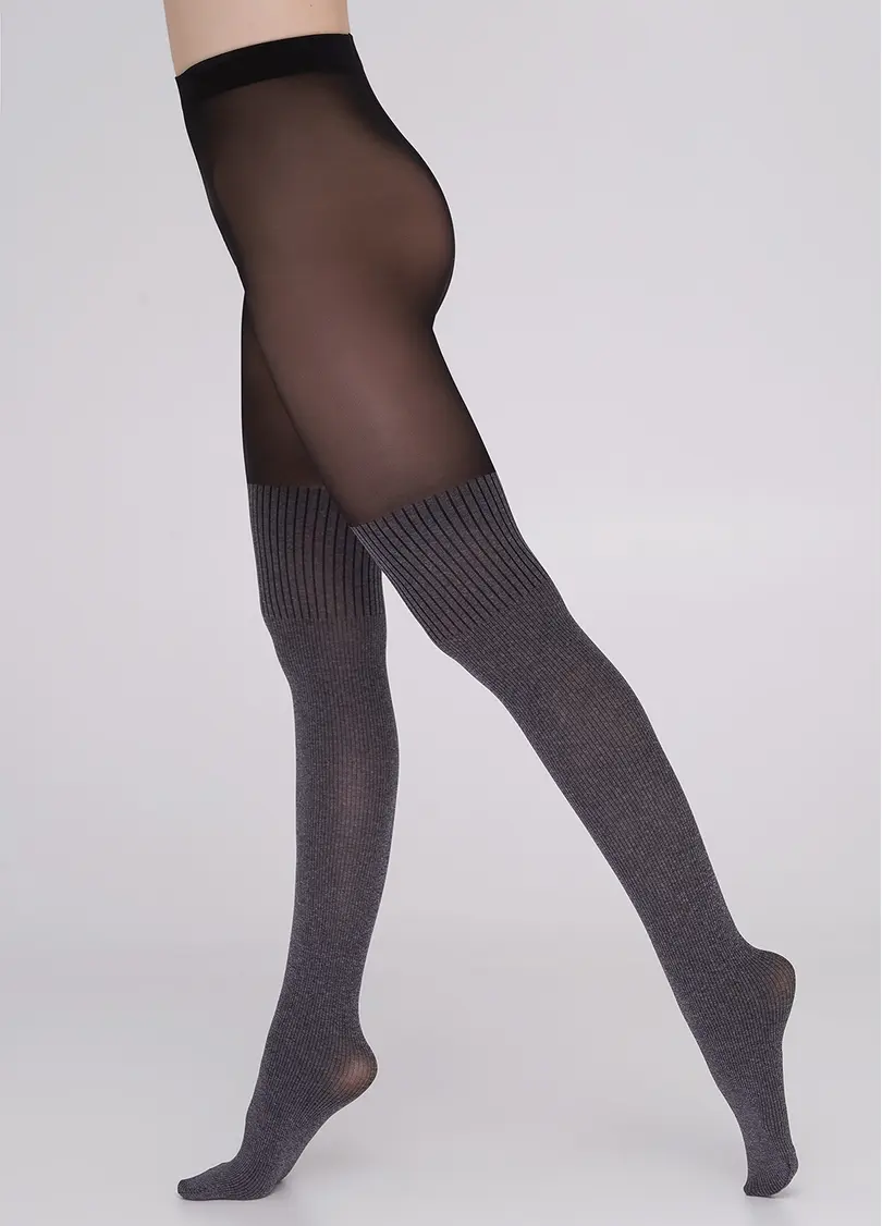 Колготки з імітацією бавовняних ботфортів ENJOY MELANGE 60 (4) dark grey melange (сірий меланж)