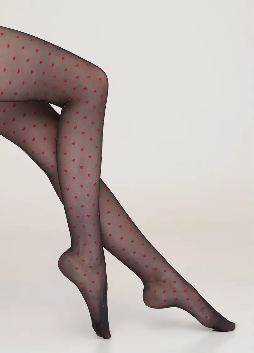 Колготи з візерунком в дрібне сердечко Lovers 20 den model 4 (nero/rosso)