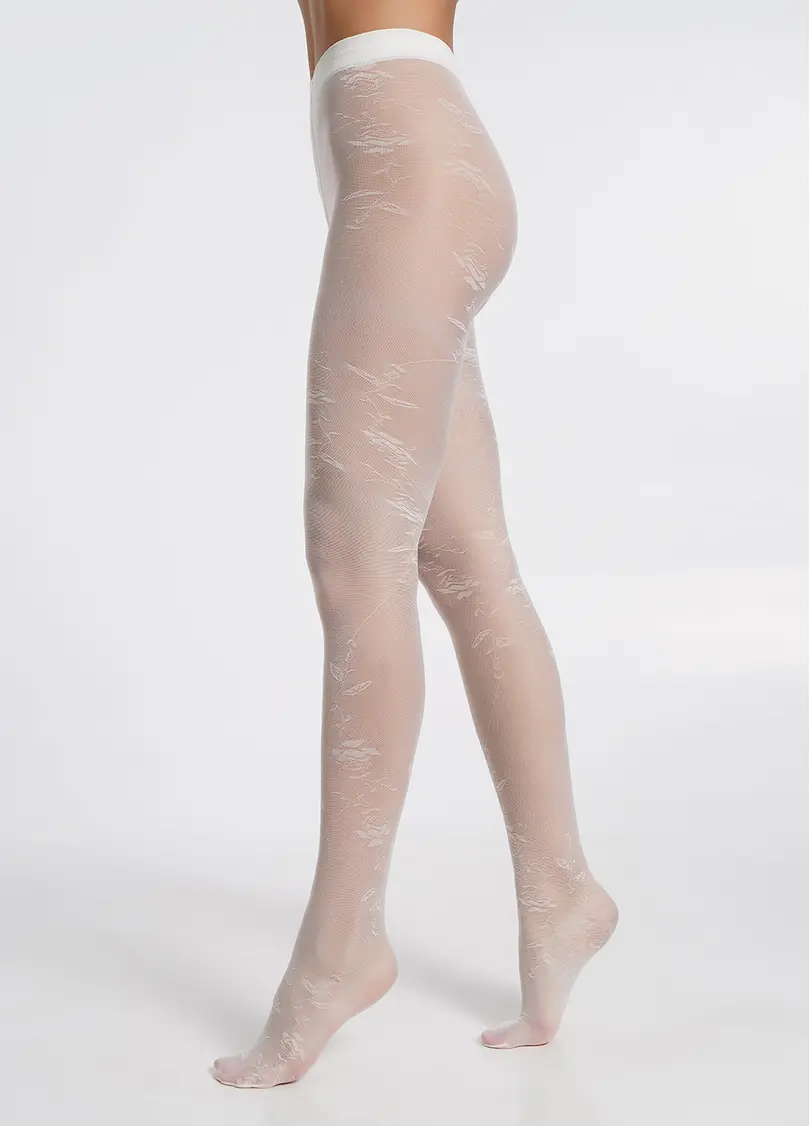 Колготки в сітку з квітковим візерунком MESH FLORAL 40 (5) crema (білий)