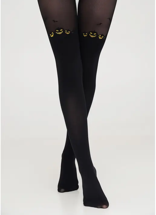 Тематичні колготки з гарбузами та імітацією панчіх PUMPKIN TIGHTS black (чорний)