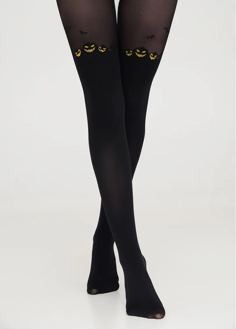 Тематичні колготки з гарбузами та імітацією панчіх PUMPKIN TIGHTS black (чорний)