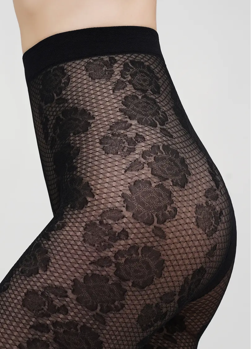 Тонкі капронові легінси з квітковим візерунком ROSEBUD LEGGINGS 40 nero (чорний)