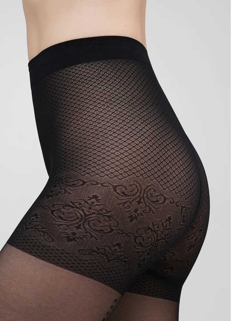 Колготки з ефектним швом в горох і ажурними шортиками VIRGINIA 20 (1) nero (чорний)
