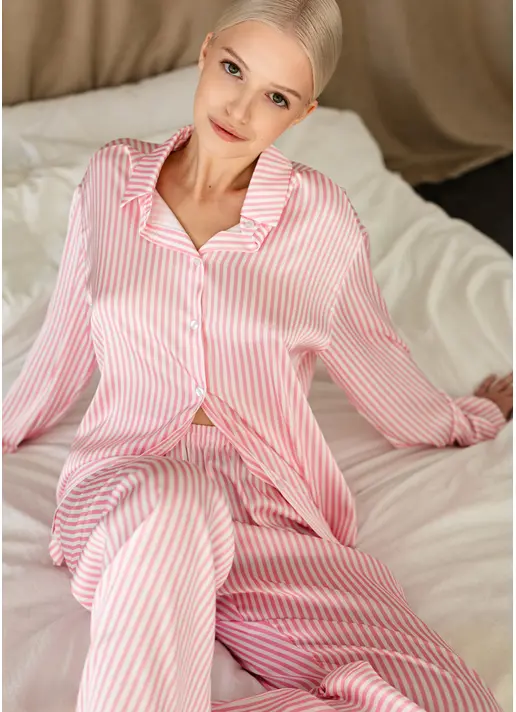 Шовкова піжама в смужку NAP QUEEN 5902/050 white/amaranth pink (білий/рожевий)