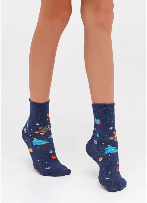 Дитячі новорічні шкарпетки KS2M-NEW YEAR-005 denim melange (меланж)
