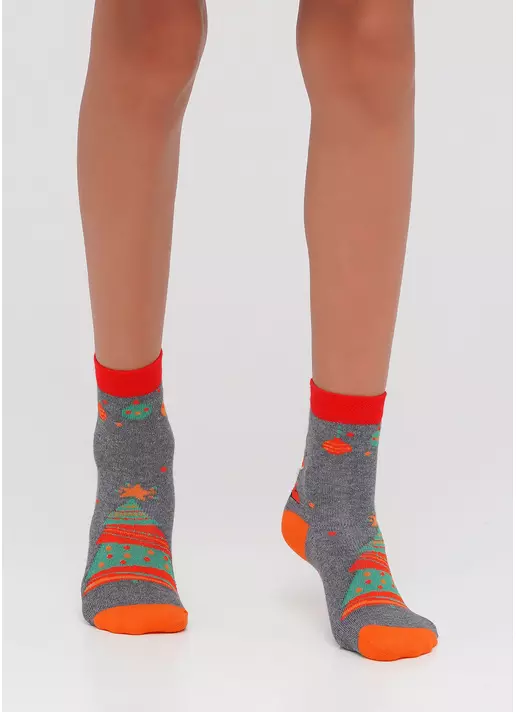 Дитячі новорічні шкарпетки з малюнком KS2M-NEW YEAR-007 dark grey melange (сірий)