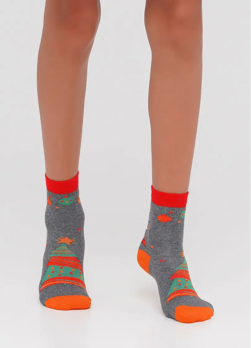 Дитячі новорічні шкарпетки з малюнком KS2M-NEW YEAR-007 dark grey melange (сірий)