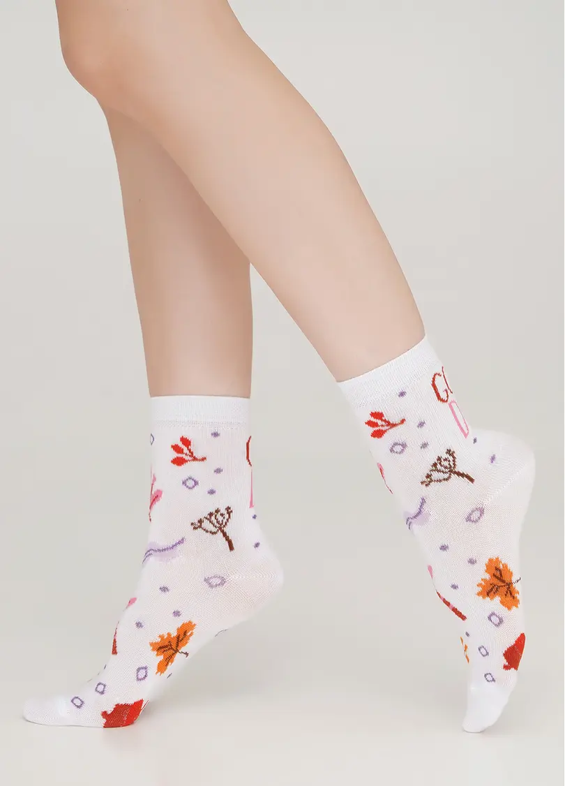 Дитячі шкарпетки з написом ззаду та малюнком KS3 AUTUMN 003 white (білий)