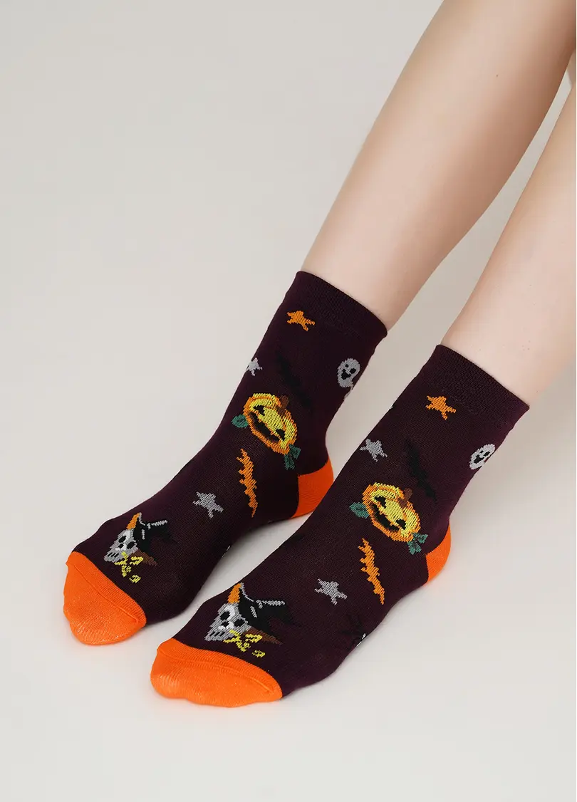 Дитячі шкарпетки з гарбузами KS3 HALLOWEEN 004 vintage grape (фіолетовий)