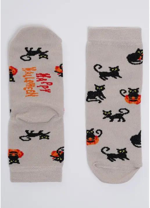 Дитячі шкарпетки з чорними котами до Геловіну KS3 HALLOWEEN (F) 2302 moonlight (бежевий)