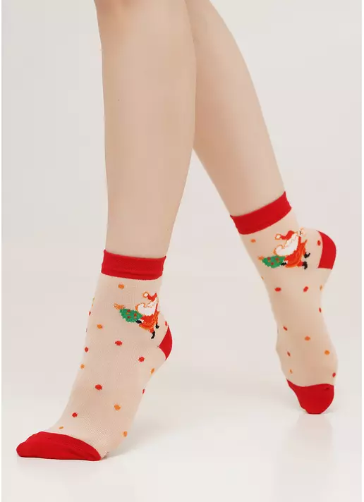 Дитячі шкарпетки з Санта Клаусом KS3 NEW YEAR 2109 powder puff (бежевий)
