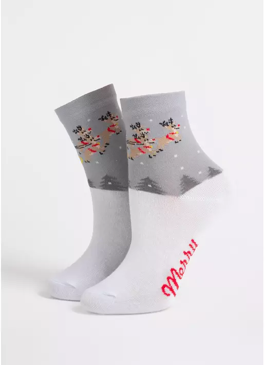 Дитячі новорічні шкарпетки KS3 NEW YEAR 2606 white/silver (білий/сірий)