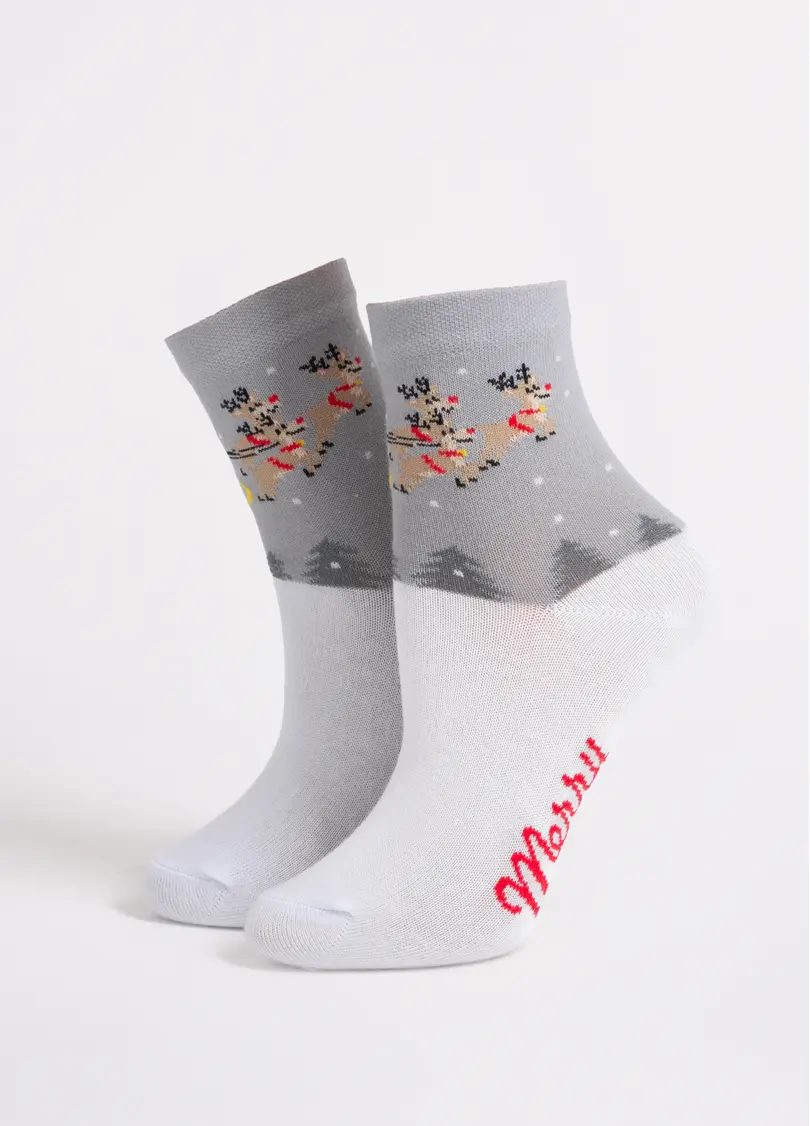 Дитячі новорічні шкарпетки KS3 NEW YEAR 2606 white/silver (білий/сірий)