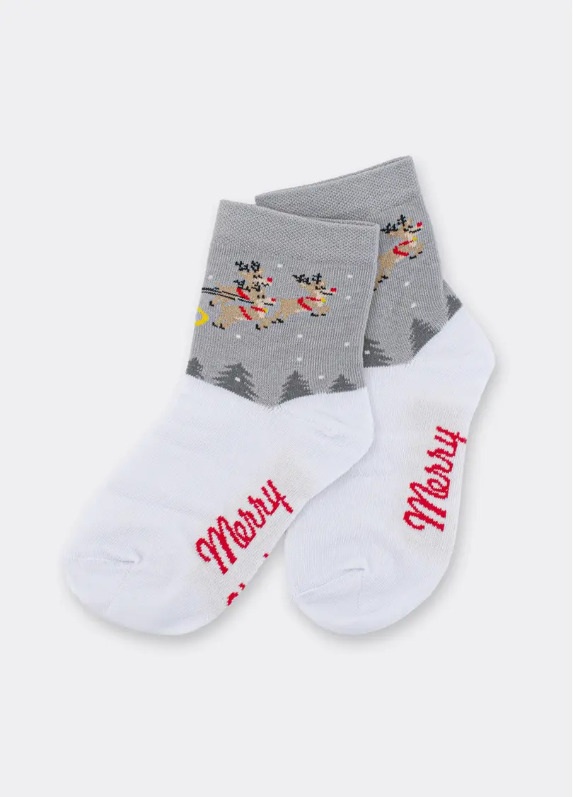 Дитячі новорічні шкарпетки KS3 NEW YEAR 2606 white/silver (білий/сірий)