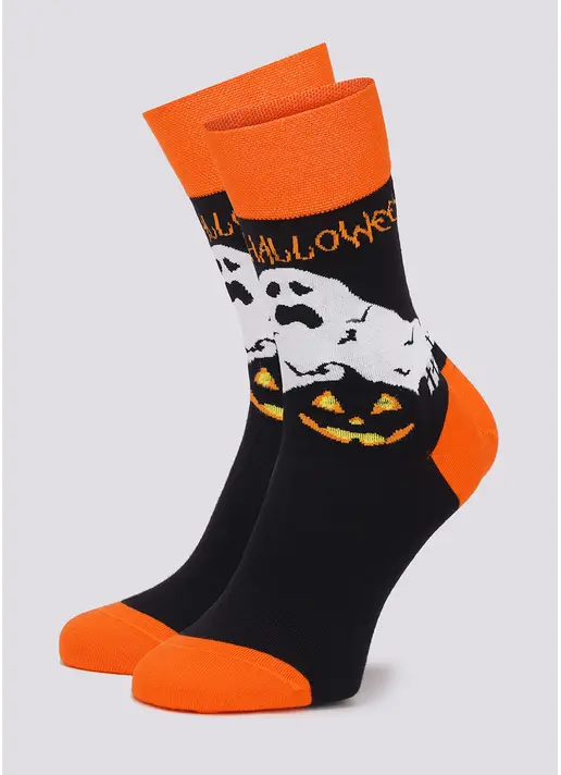 Високі шкарпетки чоловічі з малюнком привиду та гарбузів MS3 HALLOWEEN 004 black (чорний)