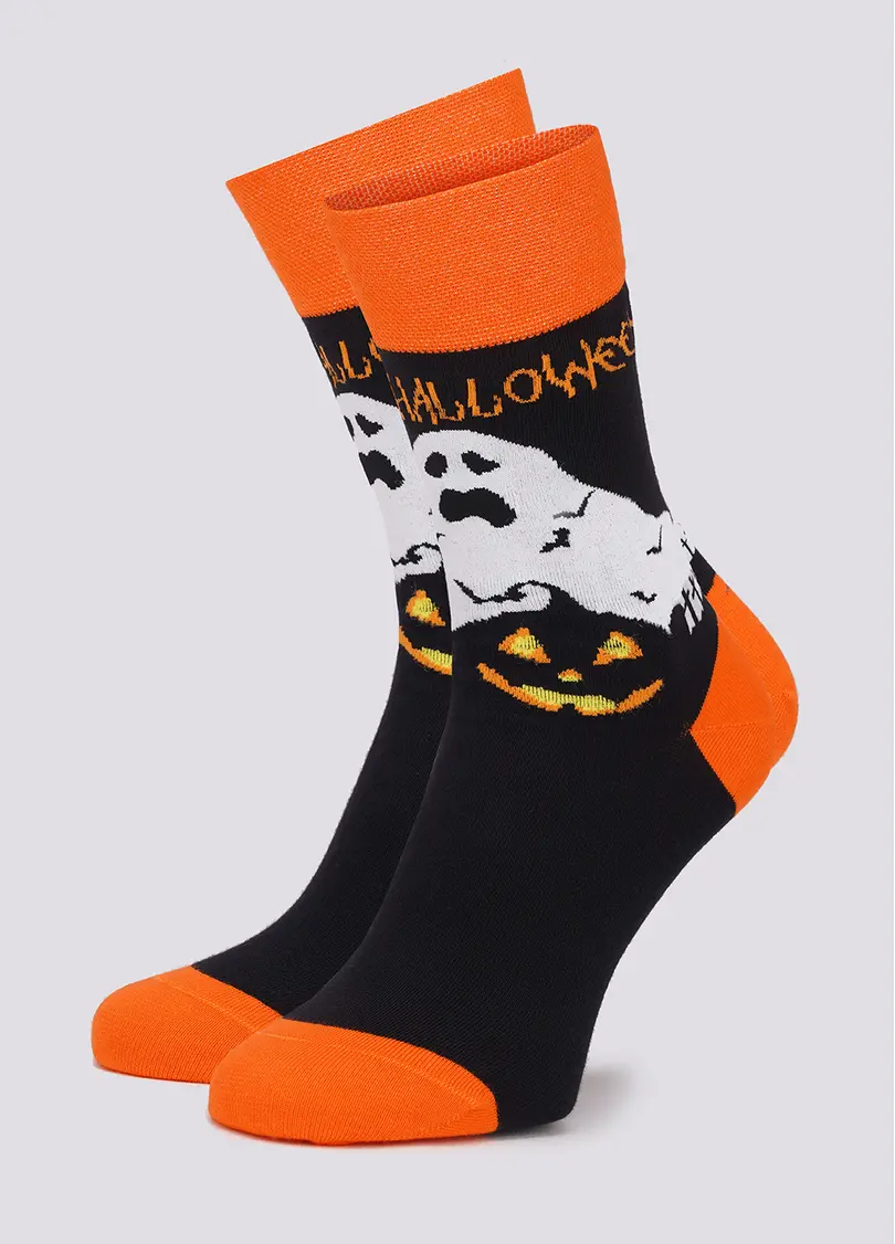 Високі шкарпетки чоловічі з малюнком привиду та гарбузів MS3 HALLOWEEN 004 black (чорний)