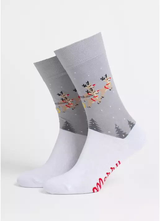 Чоловічі шкарпетки новорічні MS3 NEW YEAR 2606 white/silver (білий/сірий) Чоловічі шкарпетки новорічні MS3 NEW YEAR 2606 white/silver (білий/сірий)