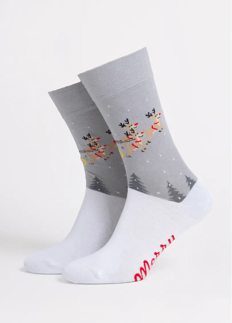 Чоловічі шкарпетки новорічні MS3 NEW YEAR 2606 white/silver (білий/сірий)