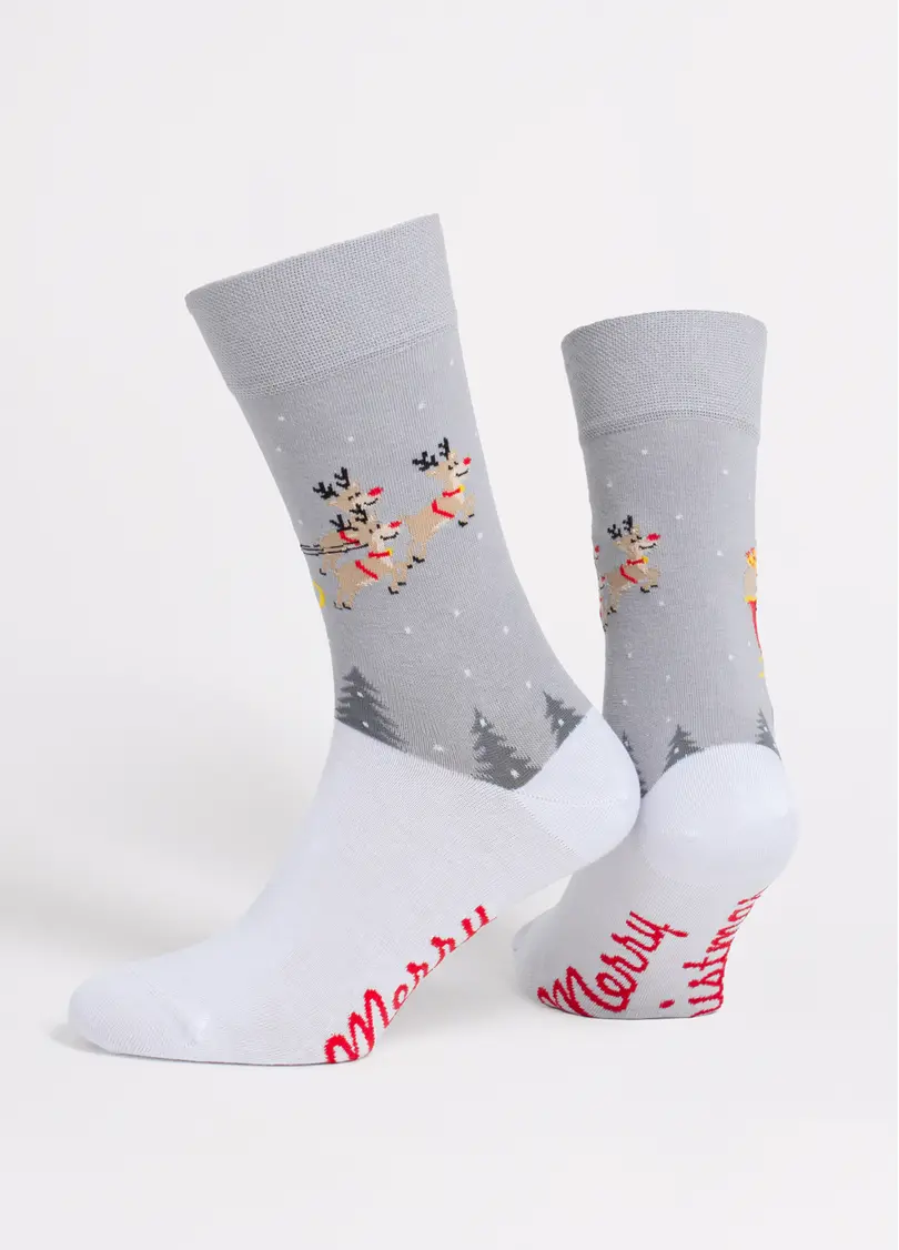 Чоловічі шкарпетки новорічні MS3 NEW YEAR 2606 white/silver (білий/сірий)