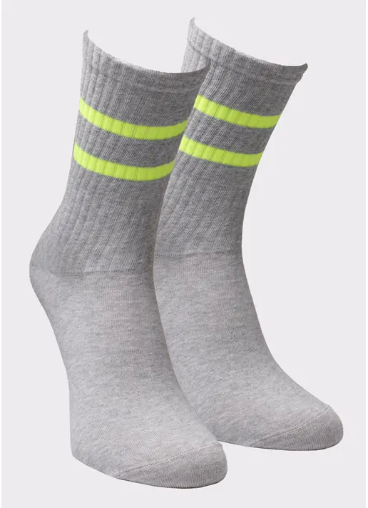 Високі чоловічі шкарпетки MS3 SOFT NEON 002 light grey melange/yellow (меланж) Високі чоловічі шкарпетки MS3 SOFT NEON 002 light grey melange/yellow (меланж)