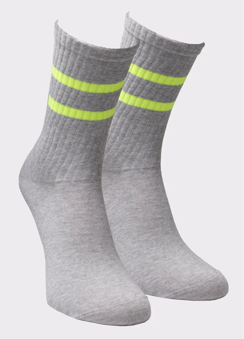 Високі чоловічі шкарпетки MS3 SOFT NEON 002 light grey melange/yellow (меланж)