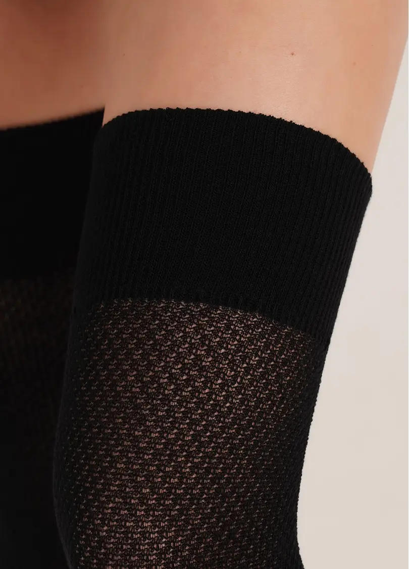 Гольфи вище колін з плетінням сітки PARI UP COTTON CLASSIC 200 nero (чорний)