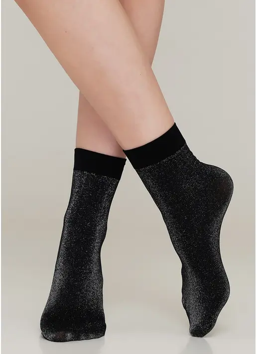 Жіночі шкарпетки з люрексом SHINY calzino dark silver metallic (сірий)
