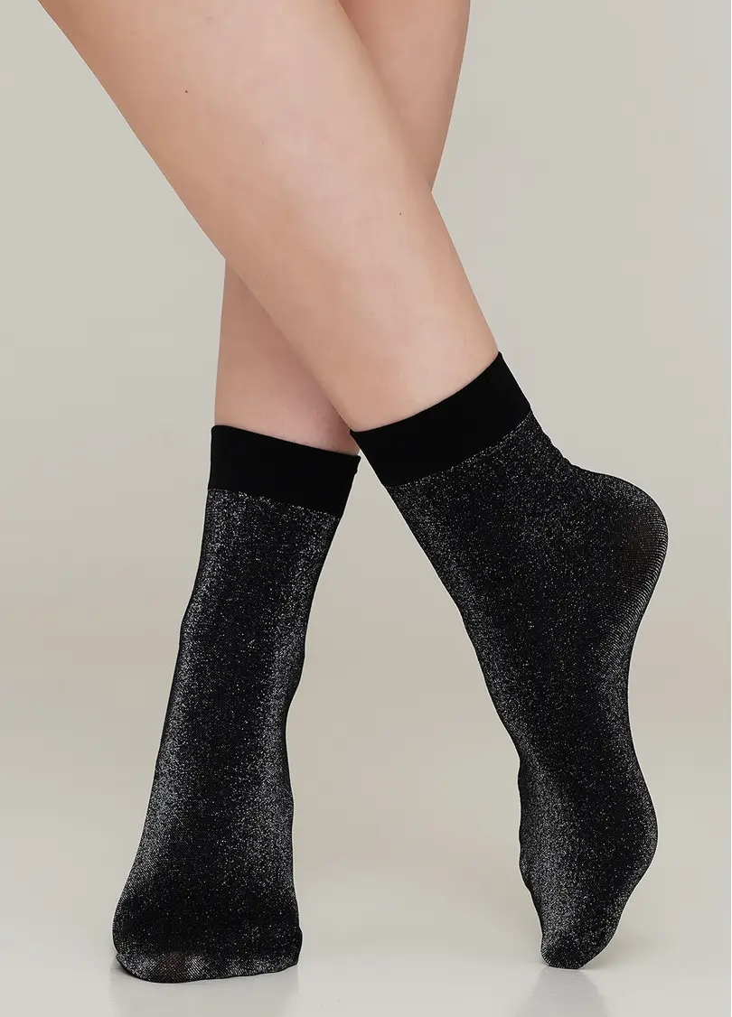 Жіночі шкарпетки з люрексом SHINY calzino dark silver metallic (сірий)