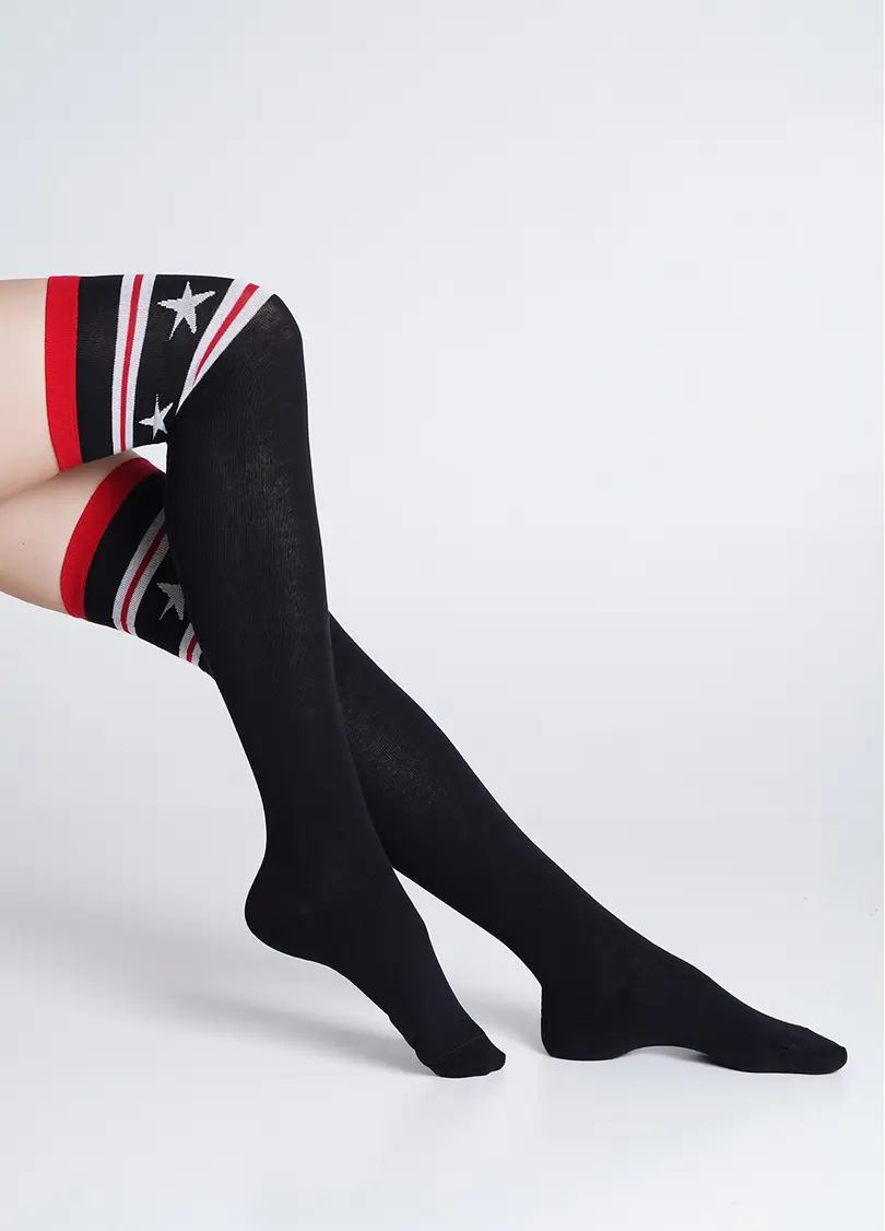 Гольфіни з візерунком вище колін WB1 FASHION 009 black (чорний)