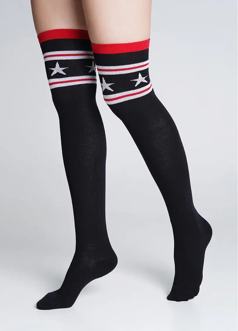 Гольфіни з візерунком вище колін WB1 FASHION 009 black (чорний)