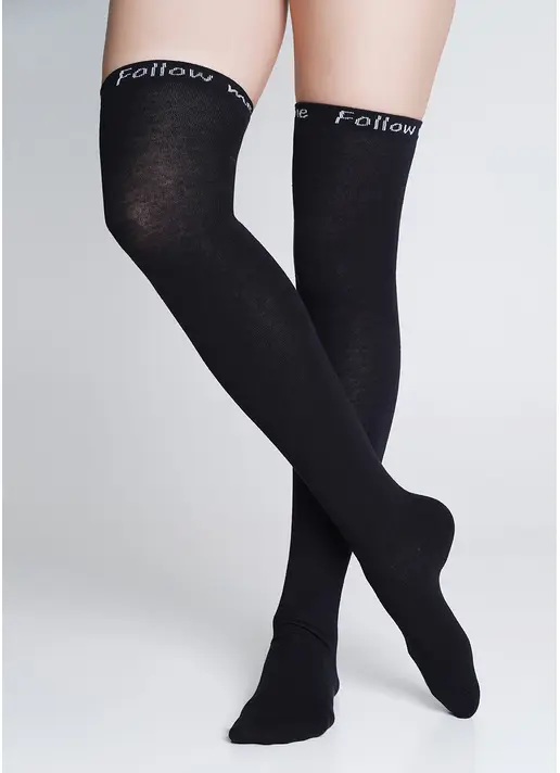 Гольфіни бавовняні з написом "Follow me" WB1 FASHION 010 black (чорний)