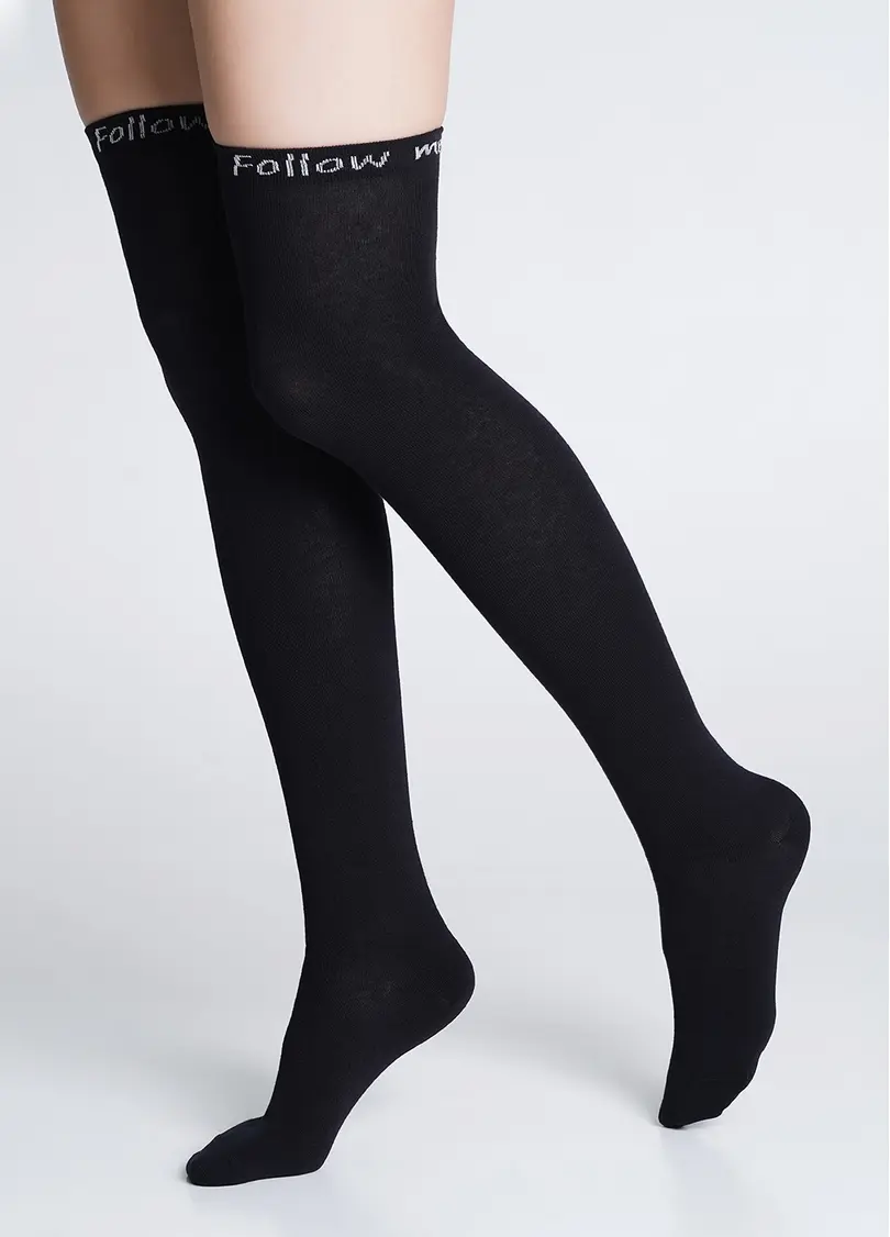 Гольфіни бавовняні з написом "Follow me" WB1 FASHION 010 black (чорний)